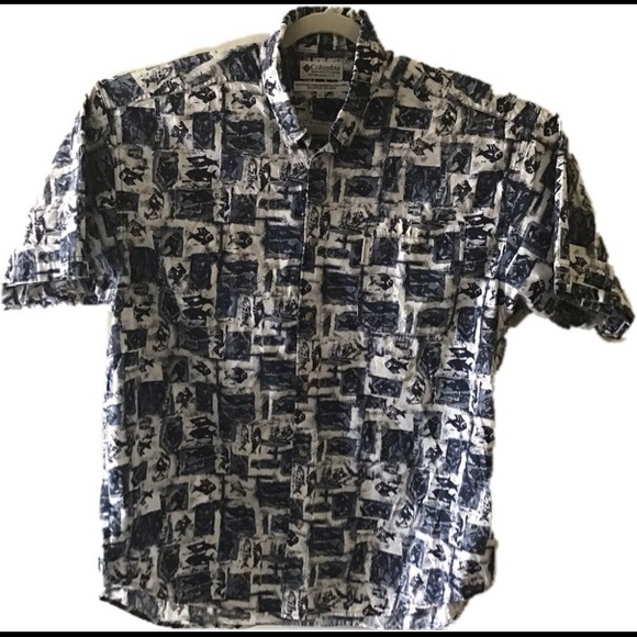 Columbia blue fish print button up. Xlarge